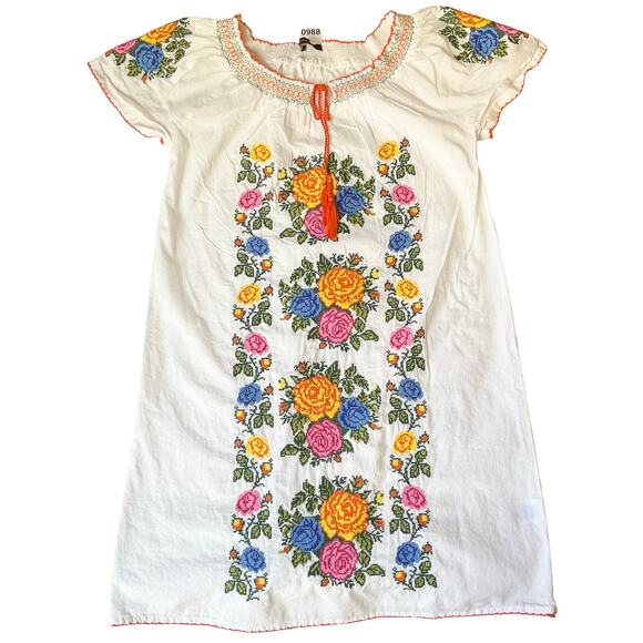 Durga Women Dress size M White See Through Floral Embroidery KneeLength Summer - Picture 1 of 10